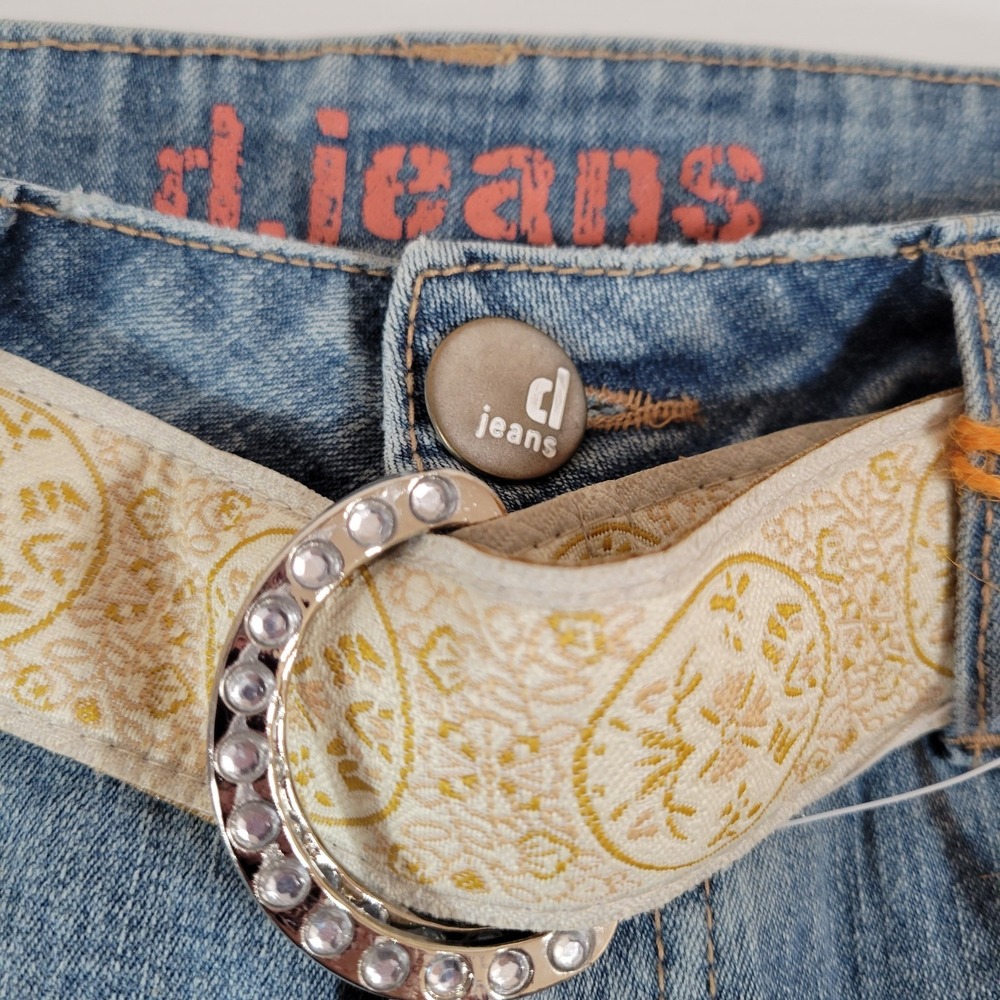 d. jeans Light Blue Cropped Jeans with Cream Embroidered Cuff and Belt - Picture 5 of 9